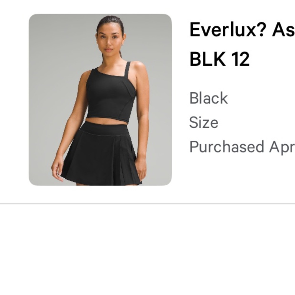 Lulu everlux asymmetrical tennis top black size 12